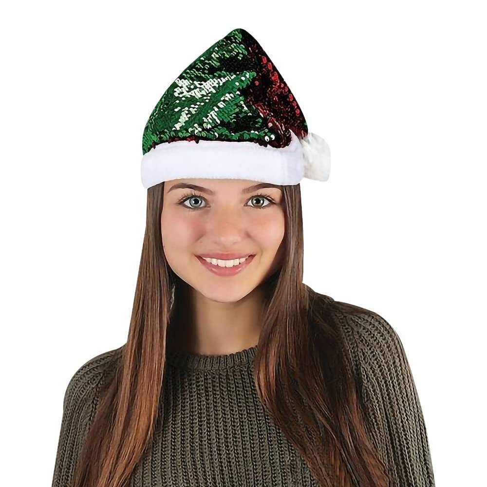 9011 Flip Sequin Santa Hat, 1pc, Santa Costume Hat with Shiny Sequins